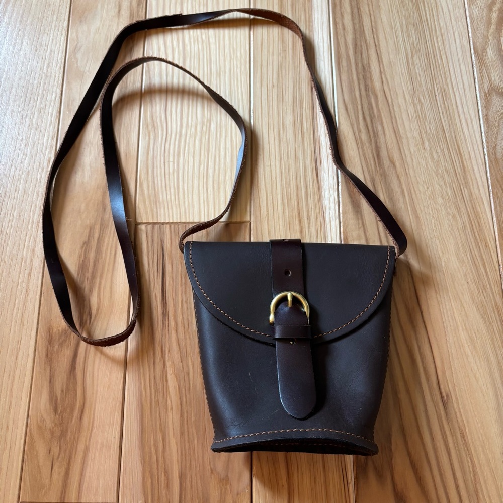 Vintage Brown Leather Small Front Flap Crossbody Bag